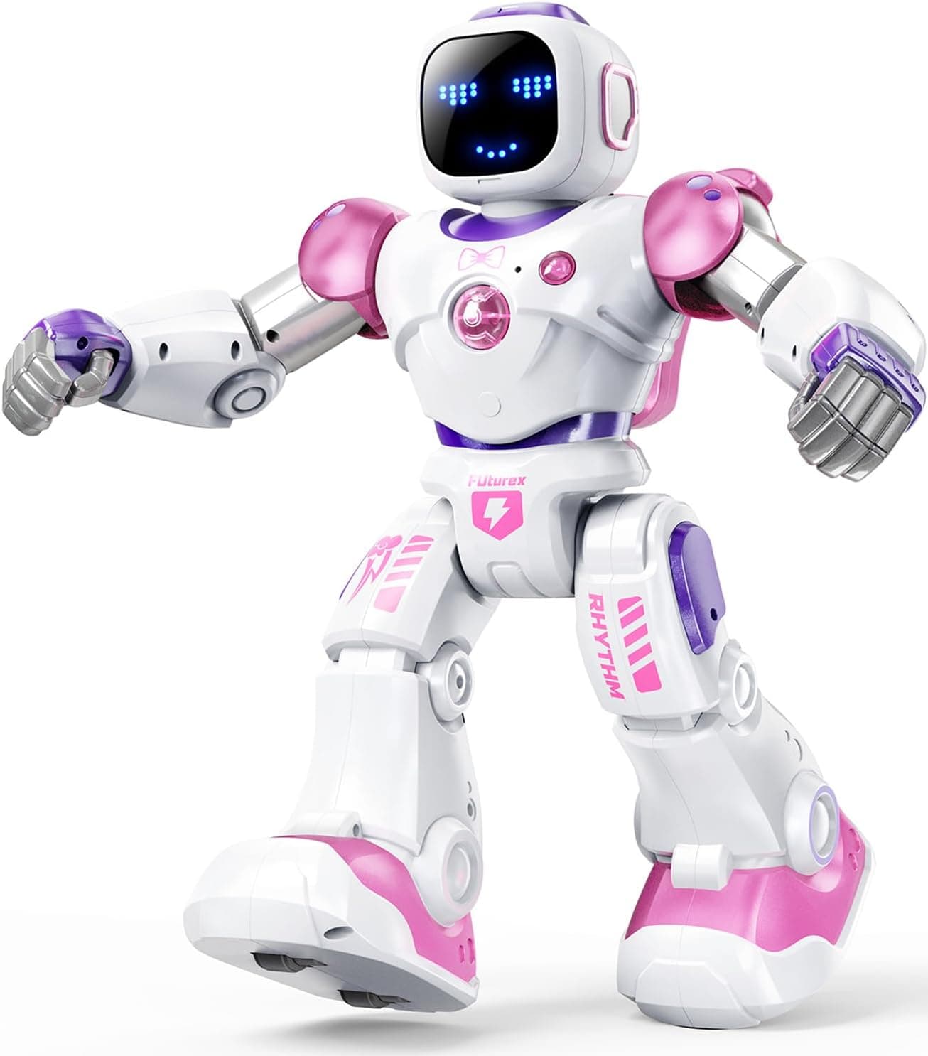Ruko 1088 Robot de juguete interactivo, regalos para niños y niñas de 4 a 9 años, rosa | Robot programable grande, música y baile, recargable, control remoto, control de aplicaciones y comando de voz, regalos para niños y niñas