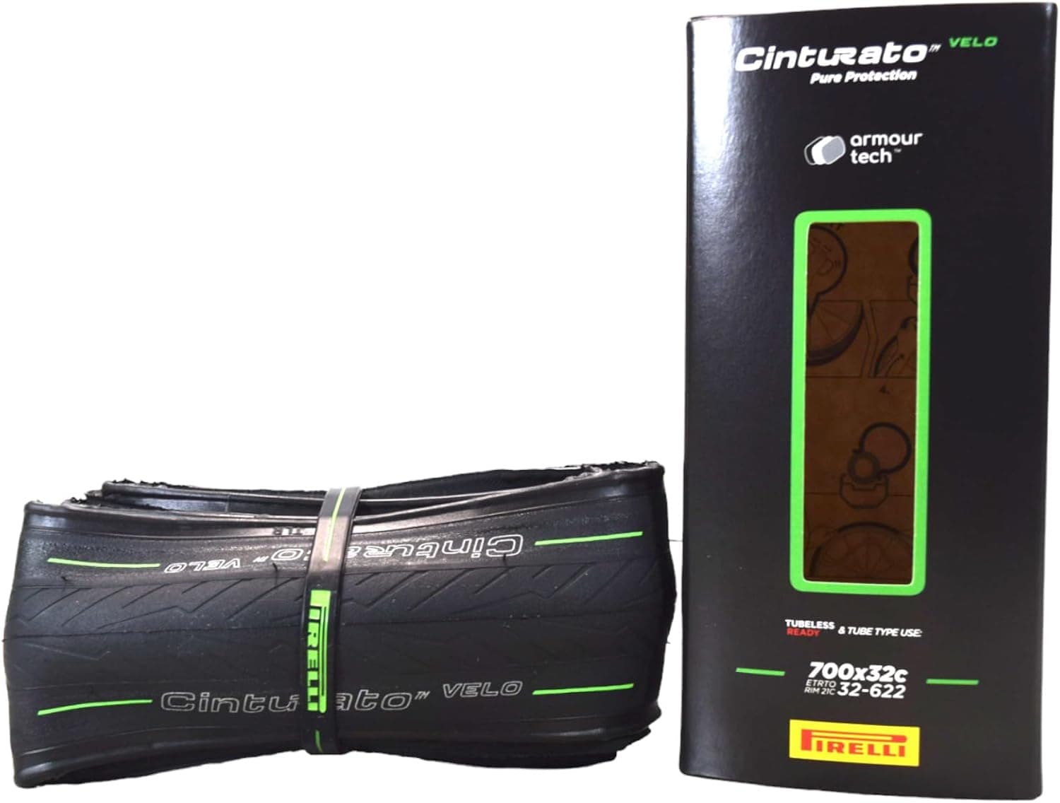 Neumático de carretera Pirelli Cinturato Velo (viajes largos), Clincher Tubeless Ready, asa segura, terrenos variables y peores condiciones, protección contra pinchazos X,(1) neumático, negro o bronceado clásico, paredes laterales /tamaños variables