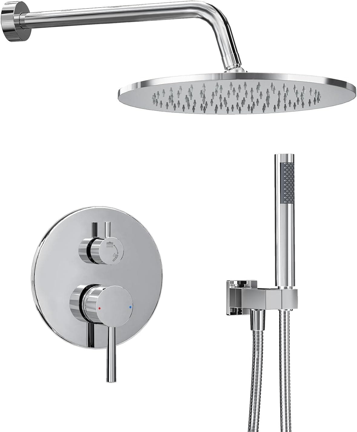 Gabrylly Sistema de ducha, juego de grifo de ducha montado en la pared de 10", cromado | cabezal de ducha tipo lluvia con combo de rociador de mano, cabezal de ducha tipo lluvia de metal, juego completo de válvula mezcladora de ducha para baño