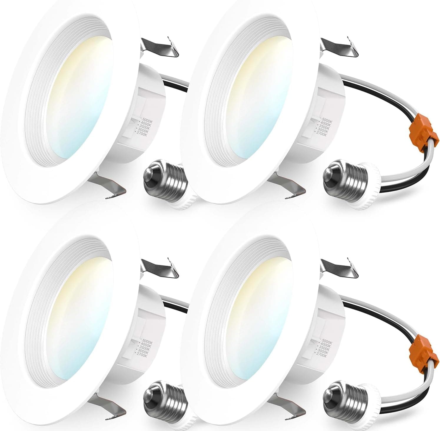 Sunco 4 Pack 4 Inch Retrofit LED Recessed Lights, 5CCT, 11W=60W, Dimmable | 660LM, Selectable CCT 2700K/3000K/3500K/4000K/5000K, Baffle Trim, LED Retrofit Can Downlight, Bedroom, Kitchen & Living Room
