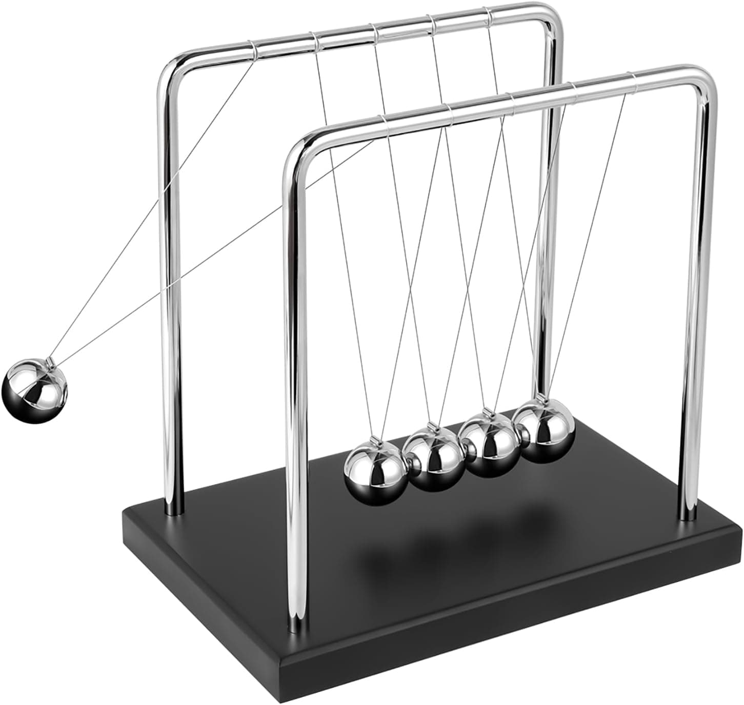 Péndulo grande con 5 bolas de Newton's Cradle, adorno con base de madera negra | Adorno de escritorio de movimiento perpetuo para decoración de oficina, accesorio de escritorio para aliviar el estrés, regalo Ideal para el hogar y la exhibición de compañeros de trabajo