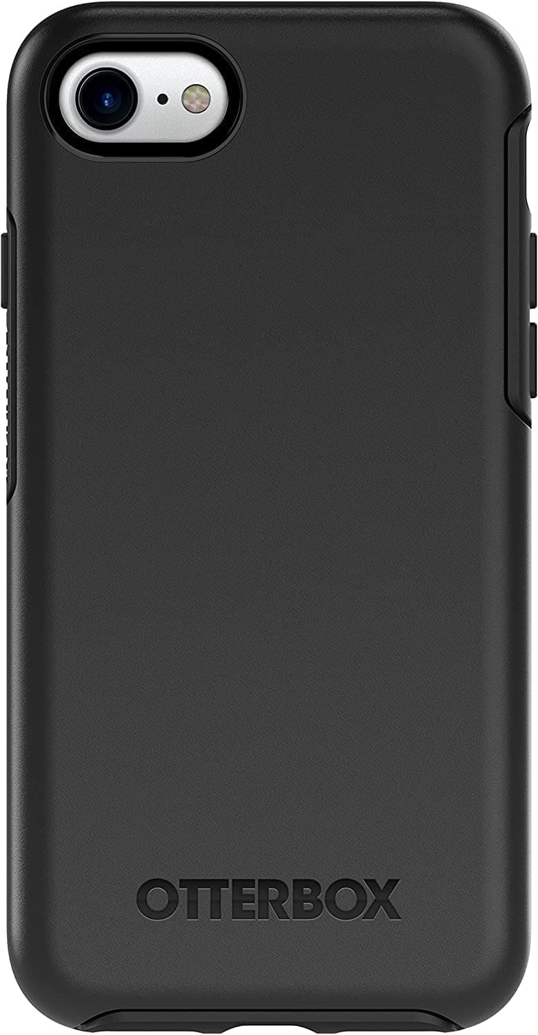 Funda OtterBox Symmetry Series para iPhone SE de 3.ª/2.ª generación, iPhone 8/7 (no compatible con modelos de tamaño grande), color negro, ultraelegante, compatible con carga inalámbrica, bordes elevados que protegen la cámara y la pantalla