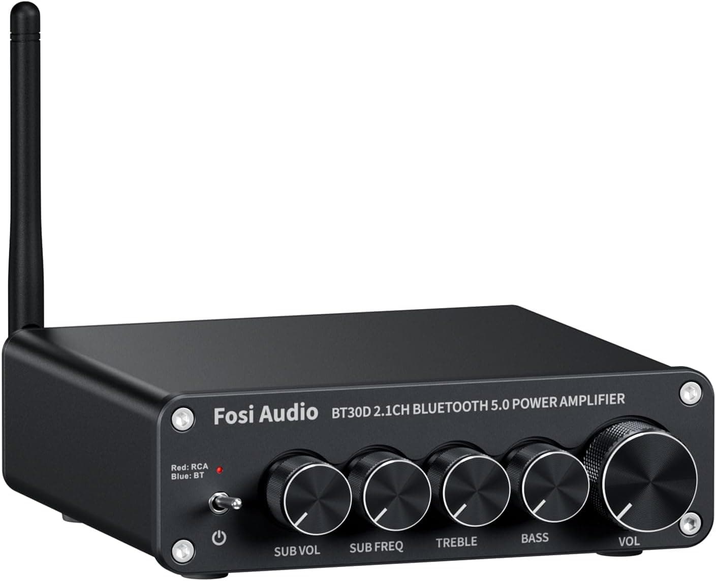 Fosi Audio BT30D Amplificador receptor de audio estéreo Bluetooth 5.0 2.1 canales Mini Hi-Fi Clase D Amplificador integrado 50 vatios x 2+100 vatios para el hogar Altavoces pasivos al aire libre/Subwoofer subwoofer activo