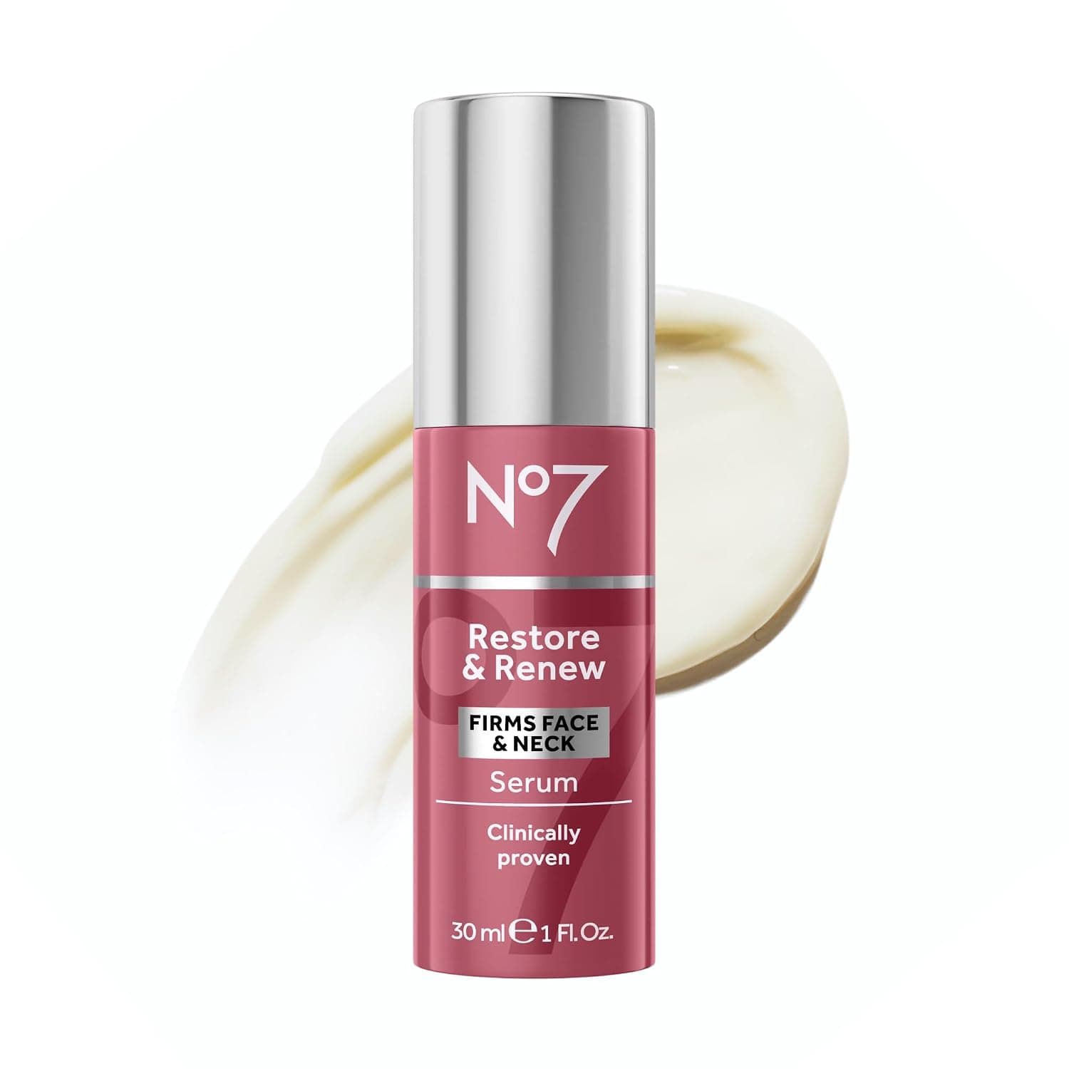 No7 Restore & Renew Multi-Action Face & Neck Serum - Suero antienvejecimiento para reparación profunda de arrugas - Cuidado de la piel con infusión de colágeno con una mezcla hidratante de péptidos de hibisco y ácido hialurónico (1 fl oz)
