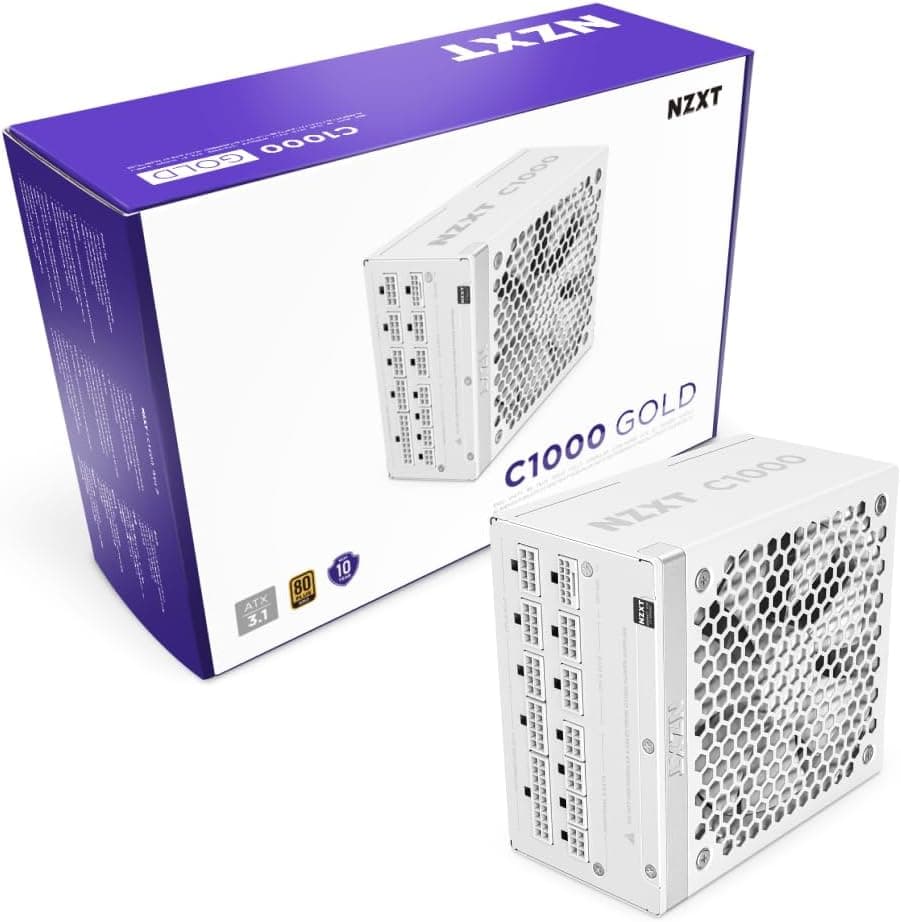Fuente de alimentación totalmente modular NZXT C1000 Gold ATX 3.1-1000W | 1000W 80 PLUS Gold ATX 3.1 PSU, totalmente modular y silenciosa. PCIe 5 listo para GPU modernas, respaldado por una garantía de 10 años.