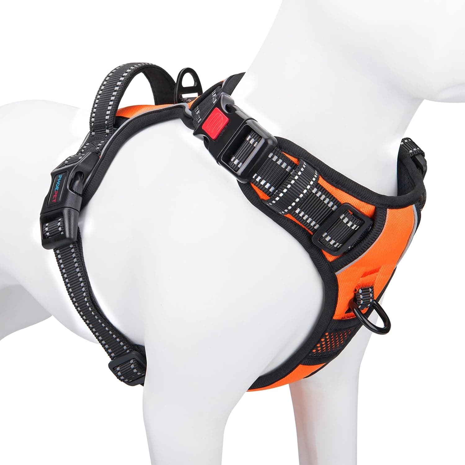 Arnés reflectante para perros de raza grande, chaleco ajustable sin tirones | con asa 2 anillos de metal 3 hebillas [fácil de poner y quitar] (L, naranja)