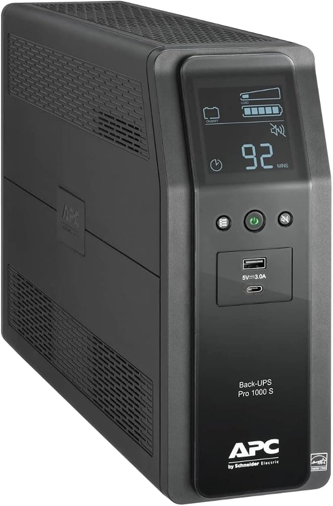UPS APC UPS de onda sinusoidal pura de 1000 VA/600 W para computadoras, electrónica, BR1000MS | UPS Back-UPS Pro Sinewave para PC, juegos y oficinas en el hogar. Protección contra sobretensiones, AVR, carga USB-C, batería reemplazable por el usuario