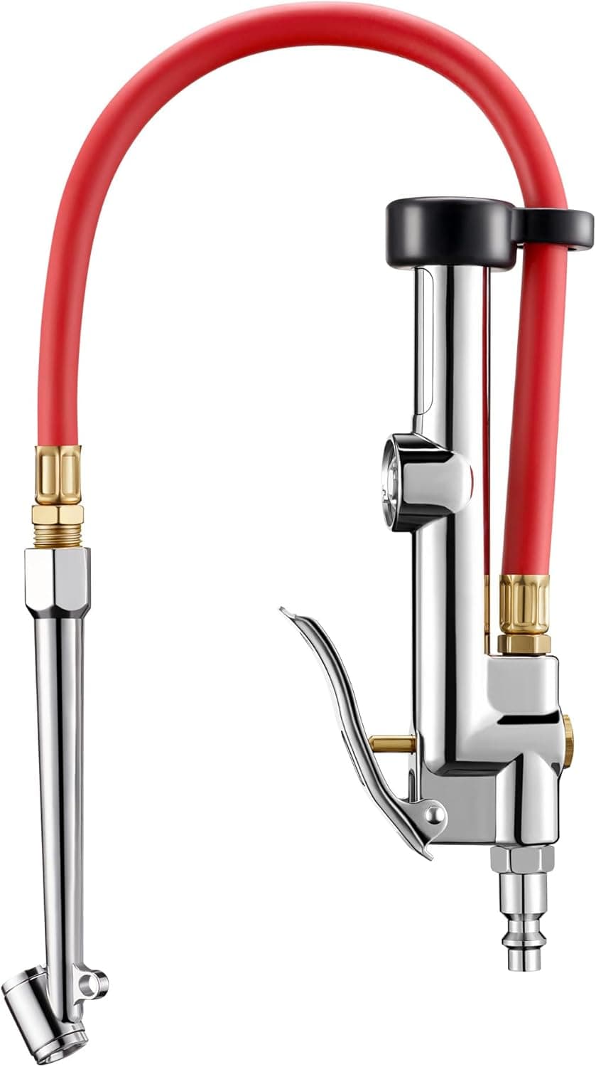 AstroAI Medidor de presión de neumáticos de alta resistencia de 25,6 pulgadas con inflador, mandril de doble cabezal ANSI B40.1 inflador de neumáticos preciso con manómetro, 10-120 PSI, compatible con compresor de aire NPT de 1/4"