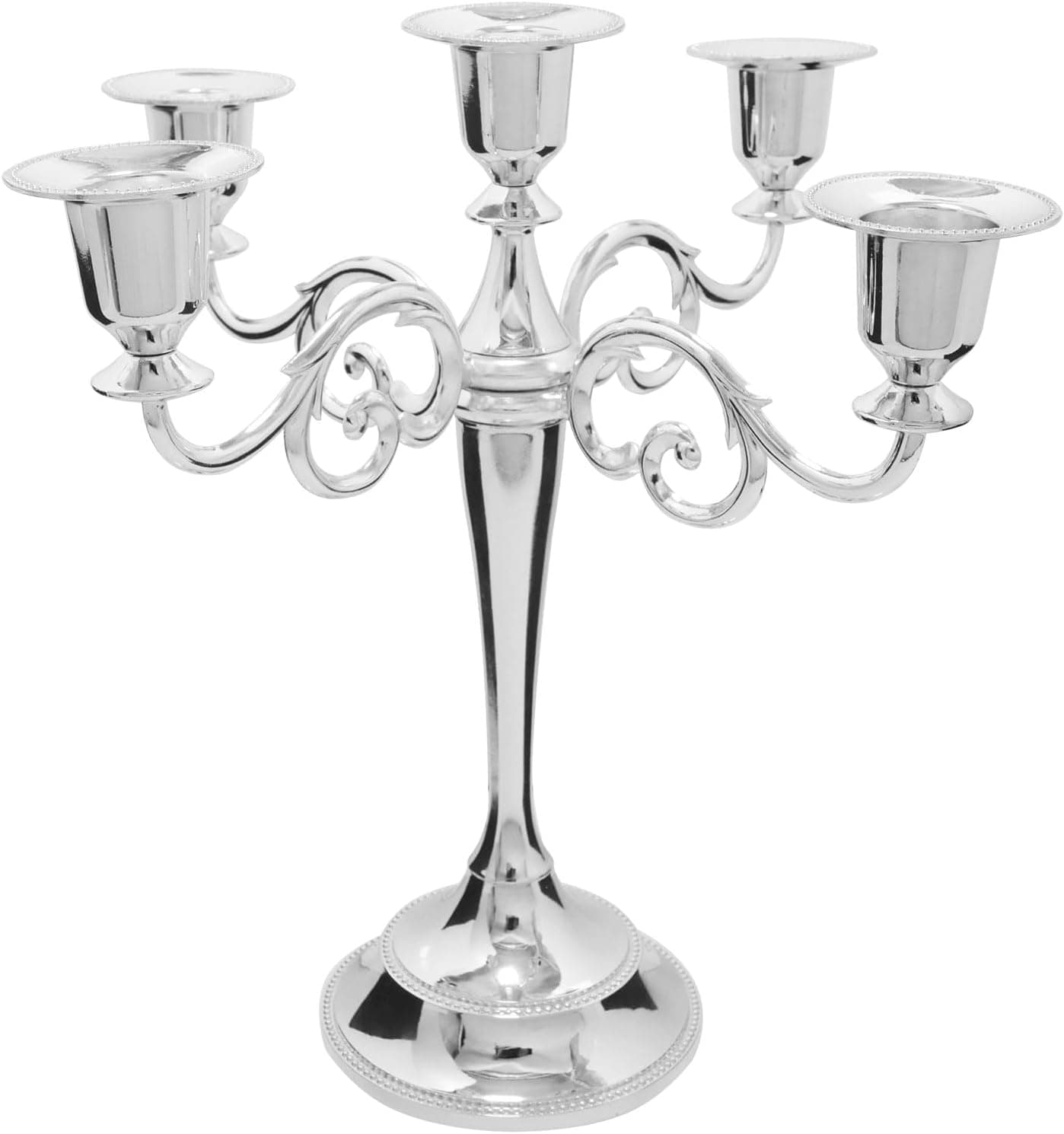 Centro de mesa con candelabro de metal de 5 brazos, color plateado