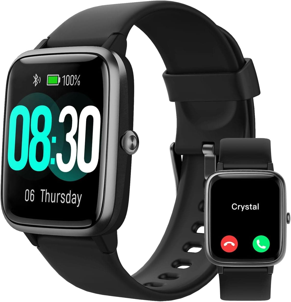 GRV Reloj Inteligente para Hombres Mujeres, Llamada Bluetooth, para iPhone Android Negro