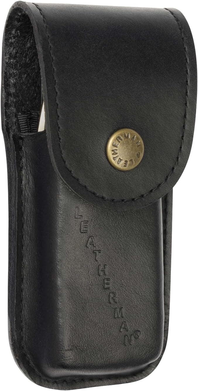 LEATHERMAN Premium Heritage Snap Sheath para multiherramientas, negro, mediano | Estilo clásico Heritage, cuero genuino, cierre a presión, se adapta a multiherramientas de tamaño mediano, transporte diario de EdC