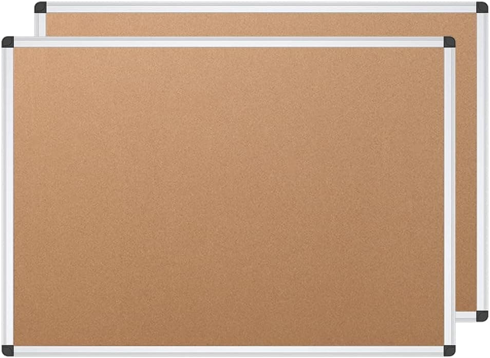 VIZ-PRO Tablón de anuncios de corcho, 36 x 24 pulgadas, paquete de 2, marco de aluminio plateado