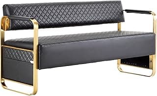 OmySalon Sillas de sala de espera con brazos, silla de oficina para invitados de 57,5 pulgadas, asiento tapizado, muebles de recepción para salón de belleza, barbería, aeropuerto, banco, sala de conferencias, negro y dorado