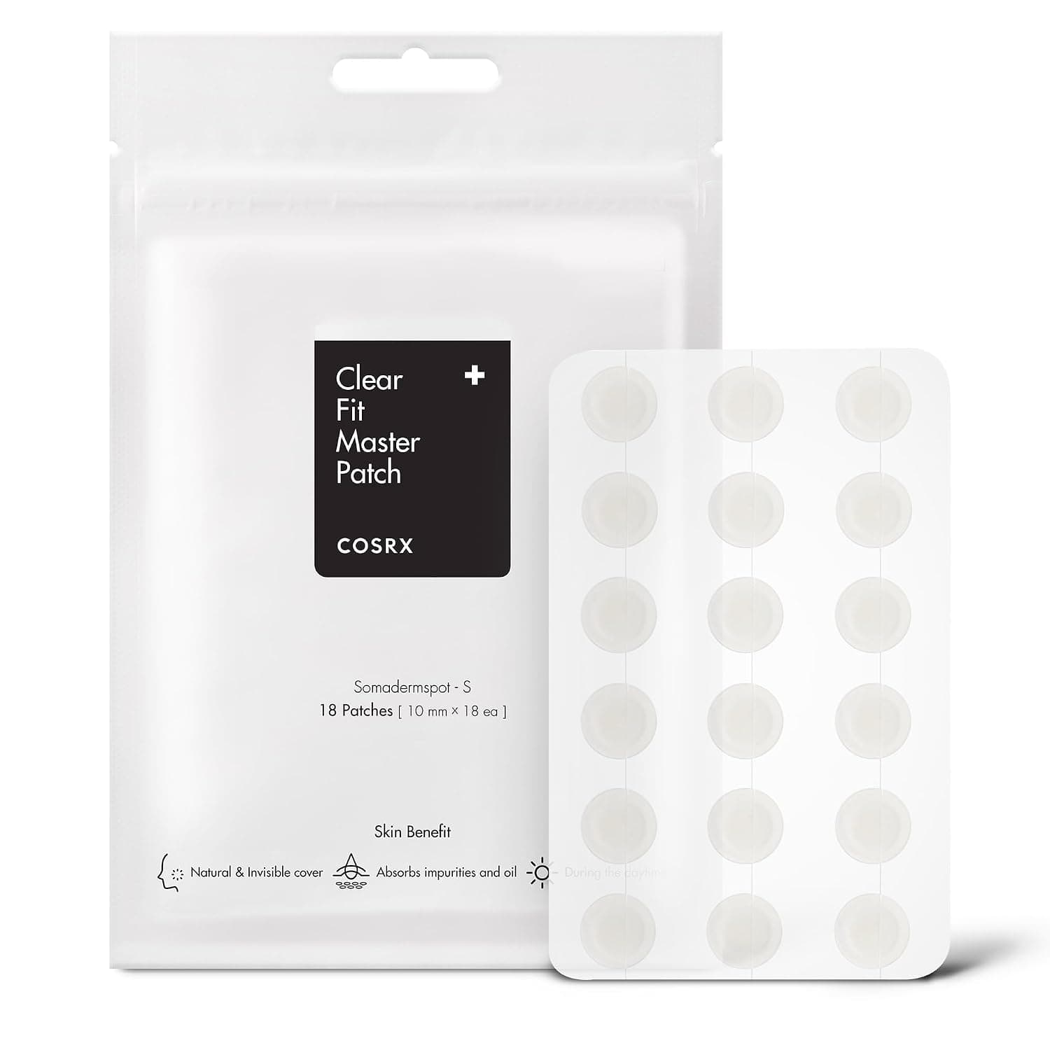 COSRX Clear Fit Invisible Master Patch, Ultra-Thin Spot Cover (18 Counts) | Seamless Hydrocolloid Pimple Stickers for Invisible Spot Coverage, Quick & Easy Blemish Care, Korean Skin Care, Pore Care