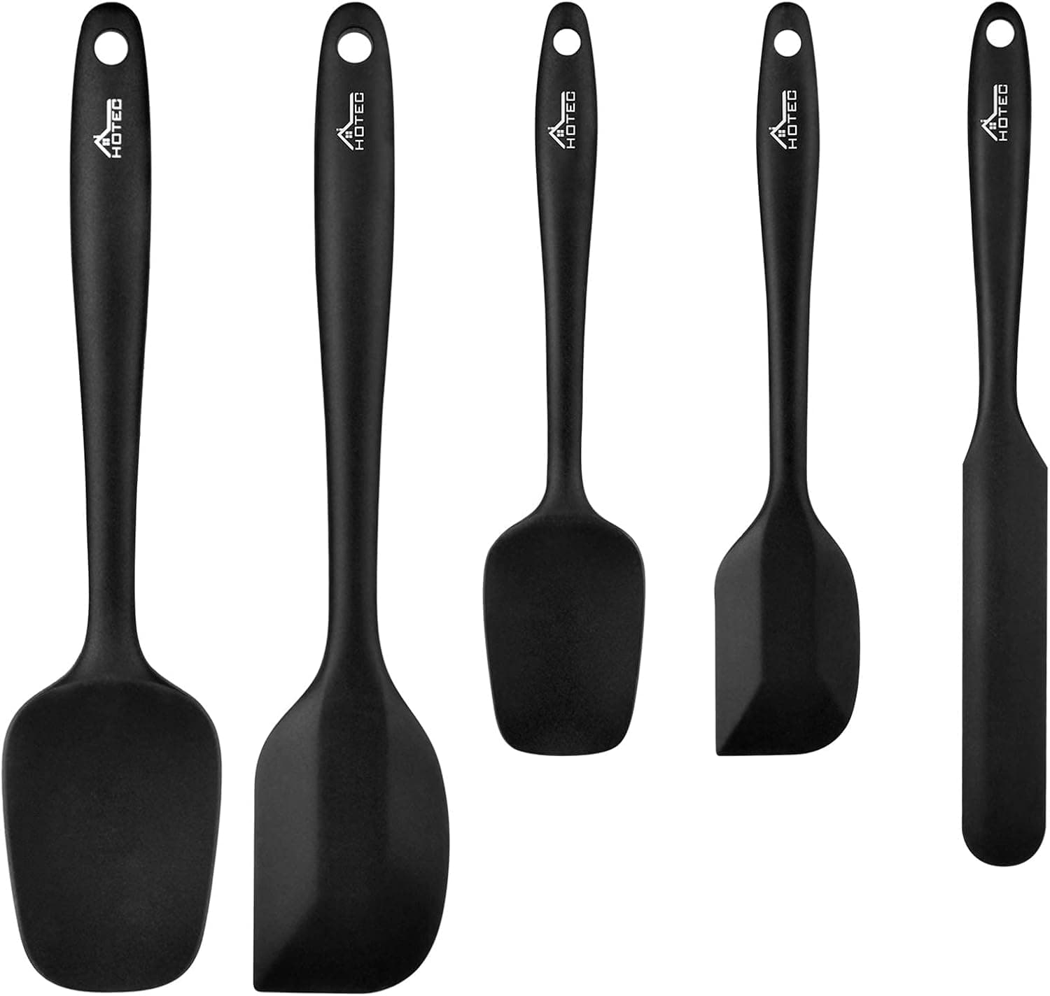 HOTEC Juego de espátulas de goma de silicona sin BPA, resistentes al calor, 600 ℉, espátulas de cocina, hornear, mezclar para utensilios de cocina antiadherentes, apto para lavavajillas, negro, juego de 5