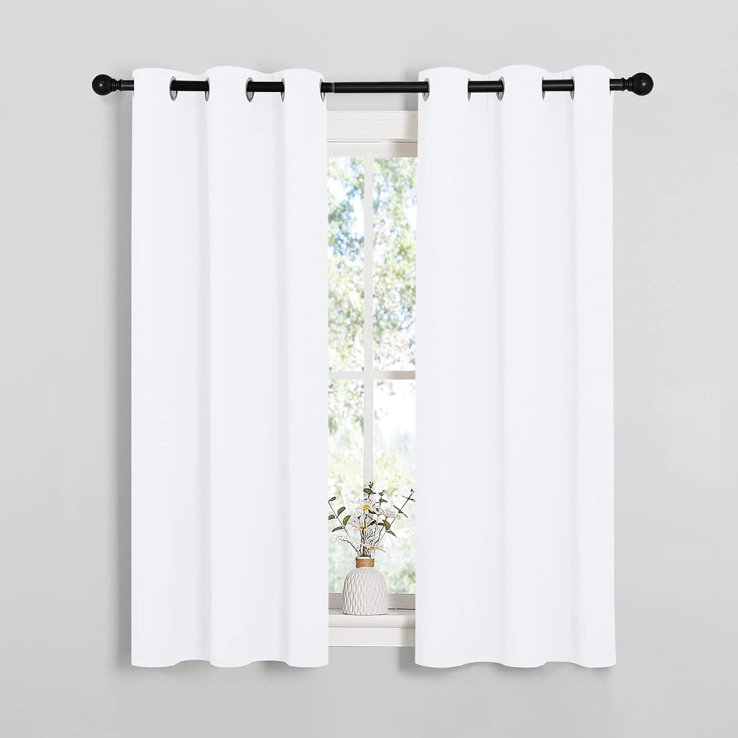 NICETOWN Cortinas de bloqueo de luz blanca para dormitorio de 34 pulgadas de ancho x 54 pulgadas de largo, 2 paneles | 50% de bloqueo de luz, decoración del hogar, cortinas con ojales sólidos de fácil cuidado, cortinas para cocina, sala de estar, decoración de revestimiento de ventanas
