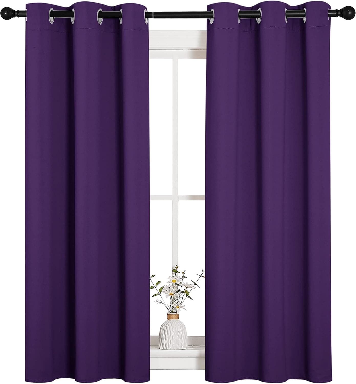 NICETOWN Paneles de cortina opacas para habitación de niños, triple tejido decoración del hogar con aislamiento térmico, cortinas opacas con anillo sólido superior (juego de 2, 34 x 54 pulgadas, morado real)