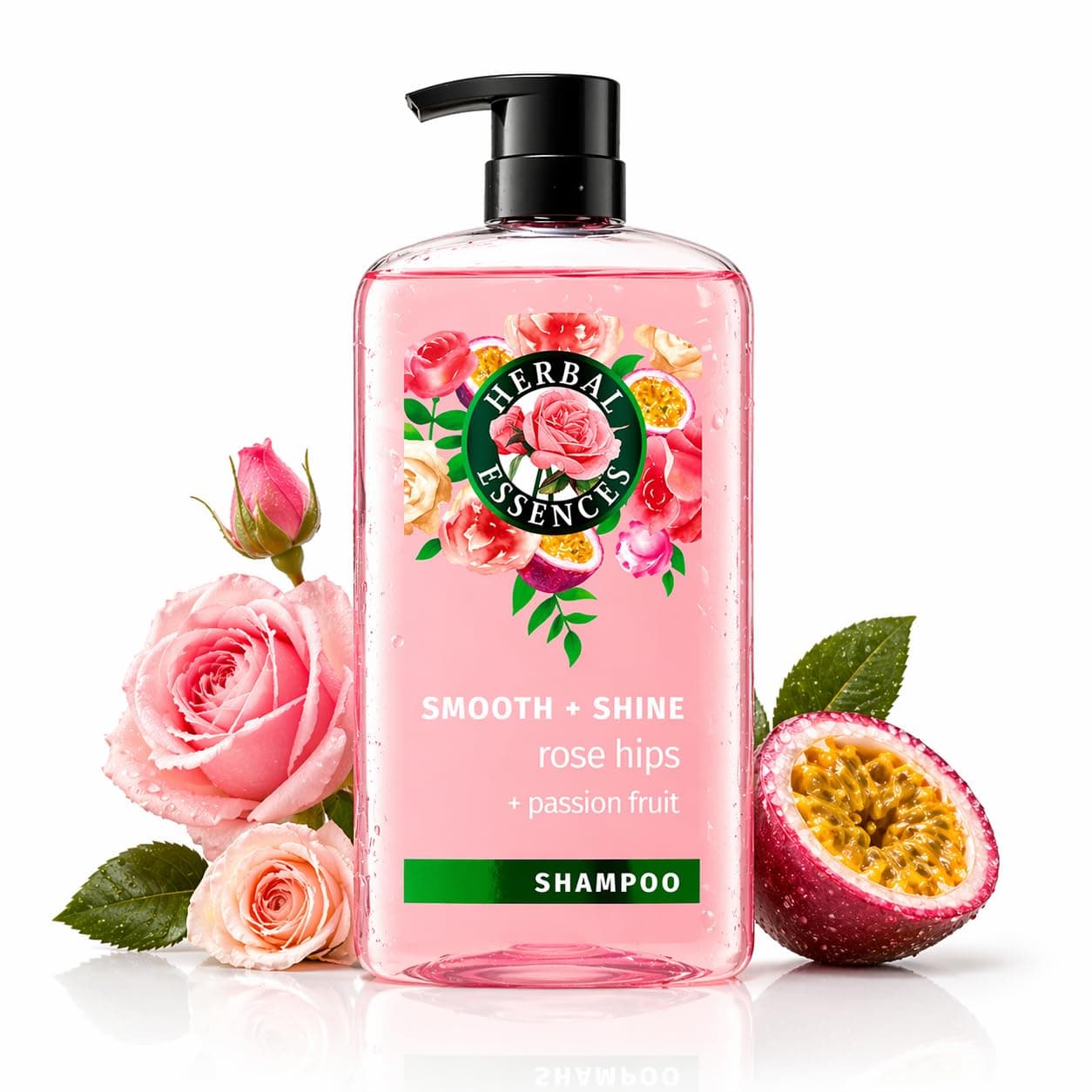 Herbal Essences Shampoo, Rose Hips + Passionfruit - Smooth Collection, Shiny Hair with Vitamin E & Jojoba, Safe for Color Treated Hair, Floral Scent, Cruelty-Free, Dermatologist-Tested, 29.2 Fl Oz