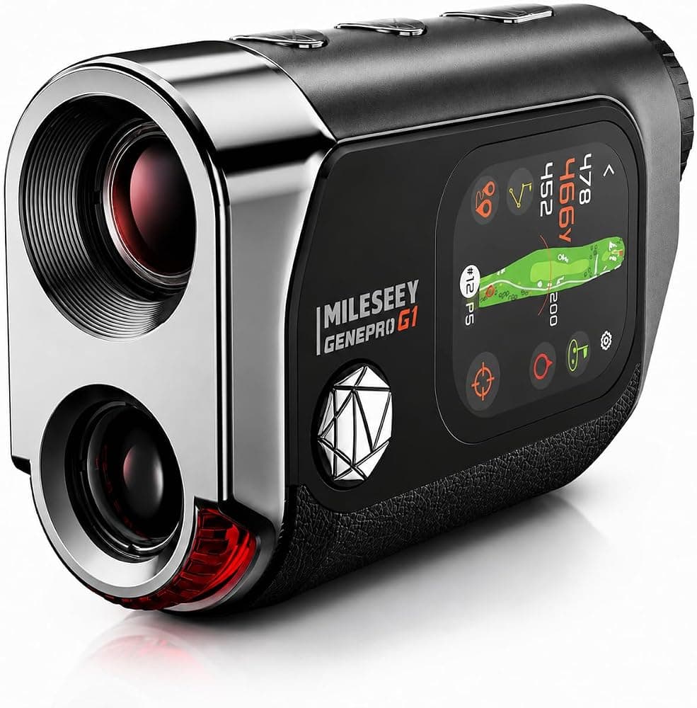 MILESEEY G1 Touchscreen & GPS Rangefinder with 43000+ Built-in Golf Courses | Dynamic F/C/B Distances, 1300 Yards,6X Magnification,Smartslope Compensation, 0.1s Flag Pole Locking, Ball-to-Pin Mode