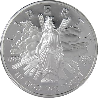 Moneda de $1 a prueba de dólar de plata conmemorativa del Bicentenario del Congreso S de 1989 | Moneda de Colección: Dólar Conmemorativo, 1989-S, Congreso Bicentenario, Plata, Proof
