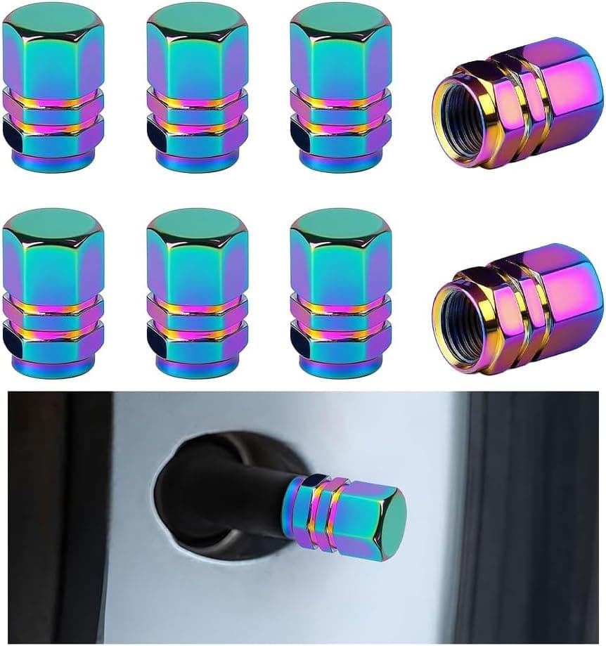 Osilly Tapas de vástago de válvula de neumático de aluminio, multicolor | diseño hexagonal apretado a mano, junta tórica, bloquea el polvo, la suciedad y la lluvia, para automóviles, bicicletas y motocicletas, accesorios exteriores