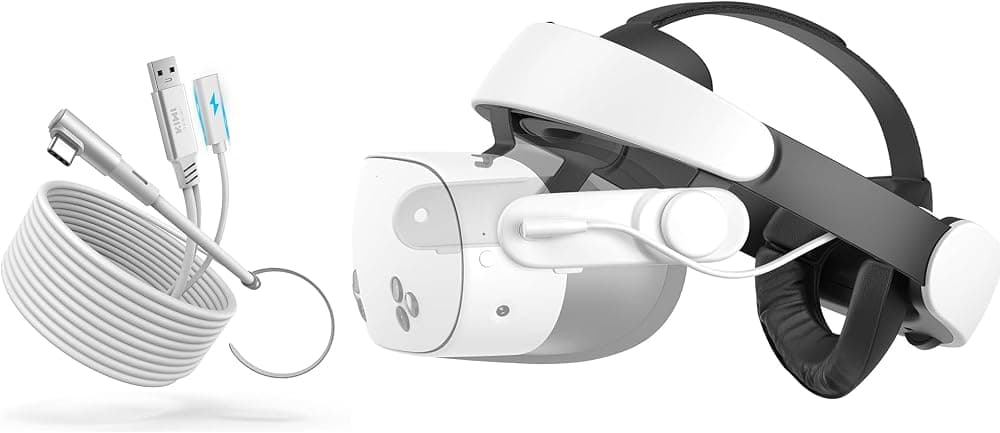 KIWI design H4 Boost Battery Head Strap Compatible with Meta Quest 3 or Meta Quest 3S and Link Cable with Charging 16FT USB 3.0 to USB C Link Cable with 5Gbps Super Speed for Extended Gameplay
