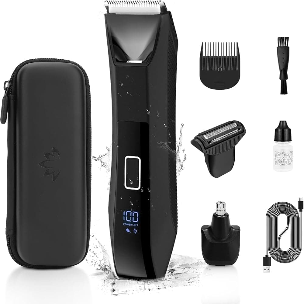 Manscape-recortador corporal para hombre, IPX7, resistente al agua, peluquero de vello púbico | Adorno 3 en 1 sin mellas, pantalla LED, bloqueo de viaje, ligero, recortador de nariz, regalo de viaje para hombres, afeitadora corporal totalmente lavable