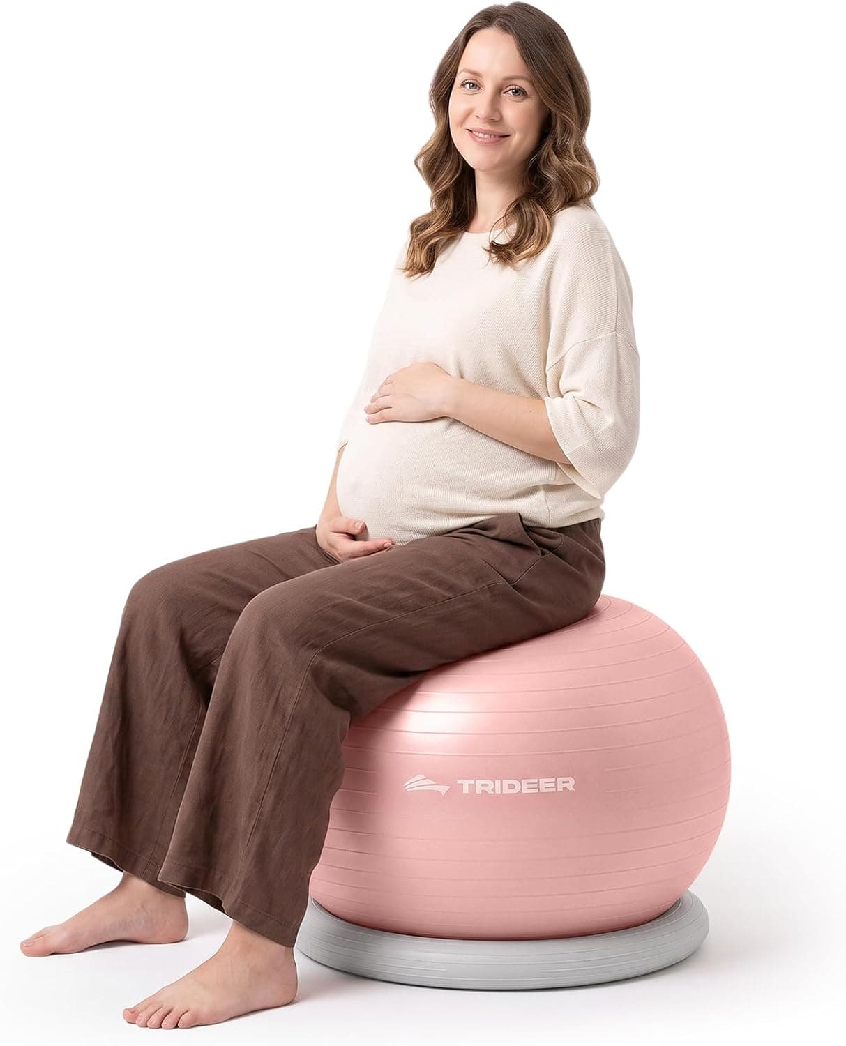 Trideer Yoga Ball Chair with Base for Office Desk, Exercise & Stability Ball Seat, Pilates Ball for Core Training, Pregnancy Ball, Back Pain Relief & Active Sitting