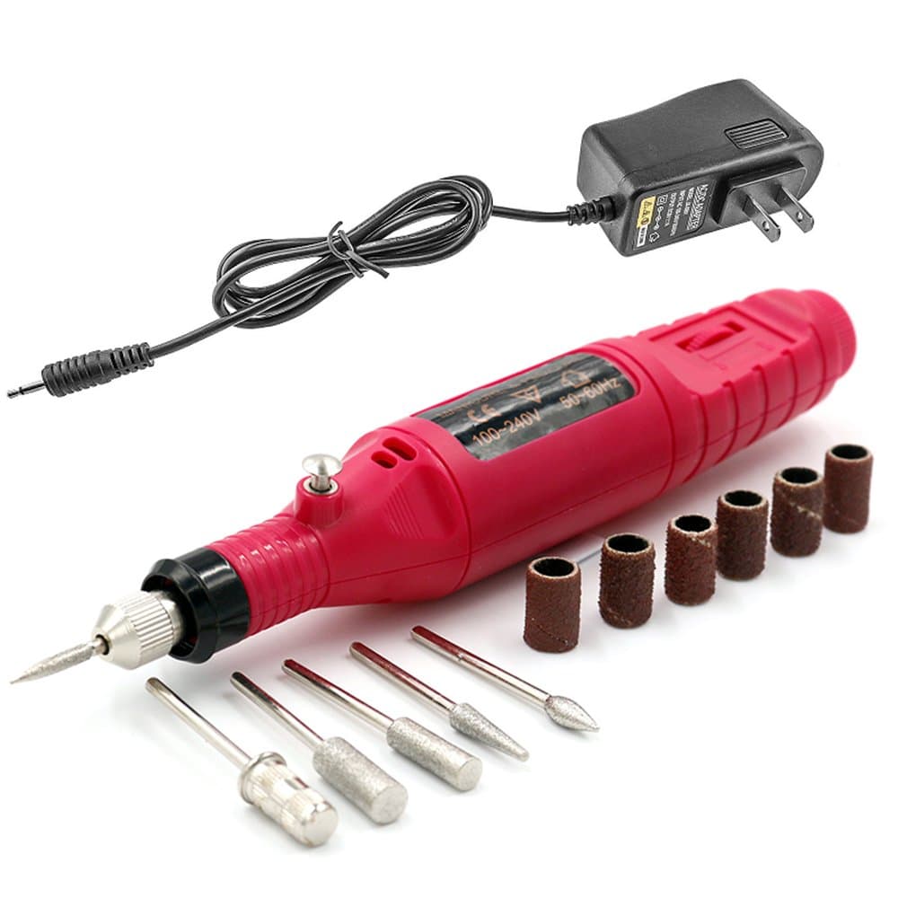 Pinkiou Juego de taladro eléctrico portátil para uñas, lijadora de pluma, máquina pulidora, kit de limador de manicura para eliminación de gel acrílico con 6 brocas para uñas, lima para pedicura, tallador giratorio, herramientas para arte de uñas
