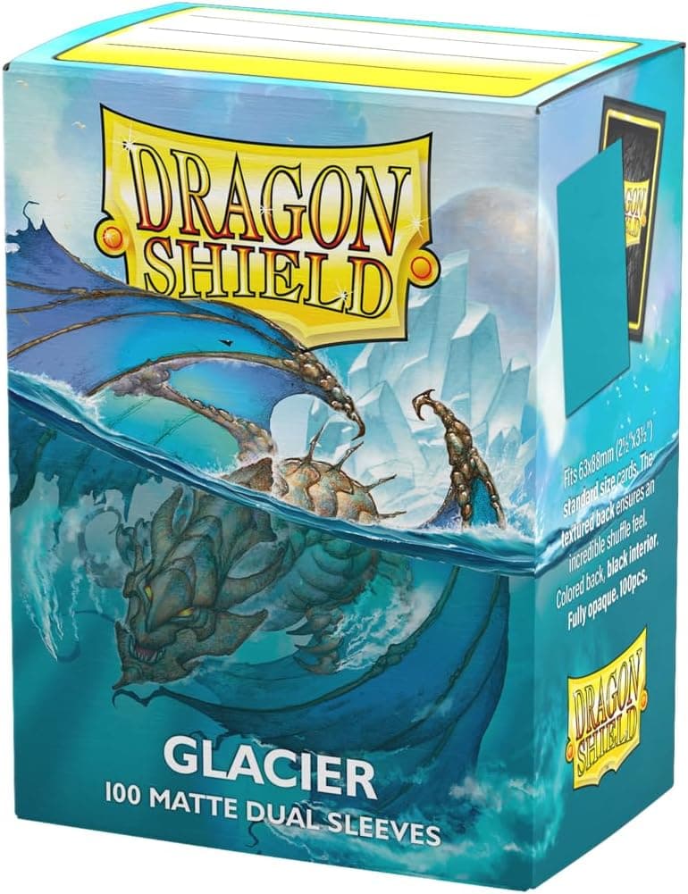 Escudo del Dragón | Fundas para tarjetas dobles mate de tamaño estándar | 100 CT - Fundas TCG premium suaves y resistentes - Compatible con Pokémon, Flesh & Blood, One Piece y Magic the Gathering | Glaciar