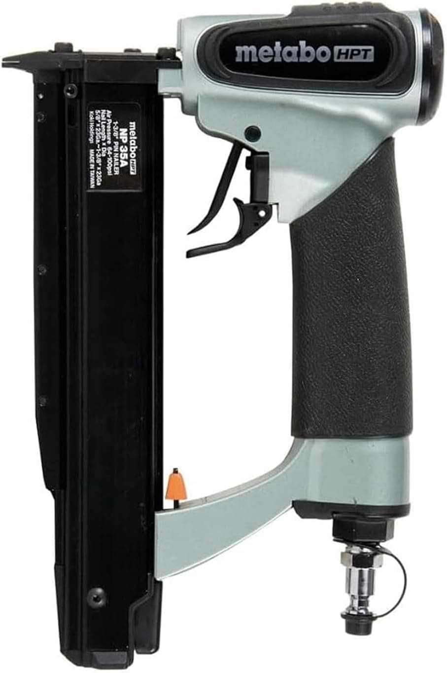 Clavadora Metabo HPT, clavadoras neumáticas profesionales para gabinetes, molduras y manualidades, hace agujeros invisibles, herramienta liviana de 2.0 libras, calibre 23, micro pines sin cabeza de 5/8" a 1-3/8", NP35A