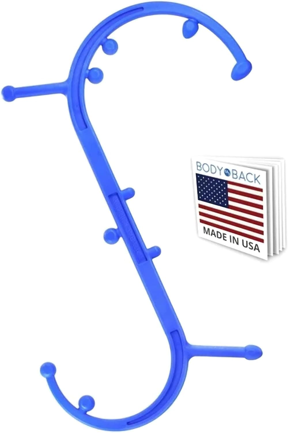 Body Back Buddy Masajeador de espalda clásico y masajeador de cuello para aliviar el dolor, azul | Ganchos de masaje dobles fabricados en EE. UU. para espalda, hombros y cuello, removedor de nudos musculares para terapia de puntos gatillo y alivio de todo el cuerpo