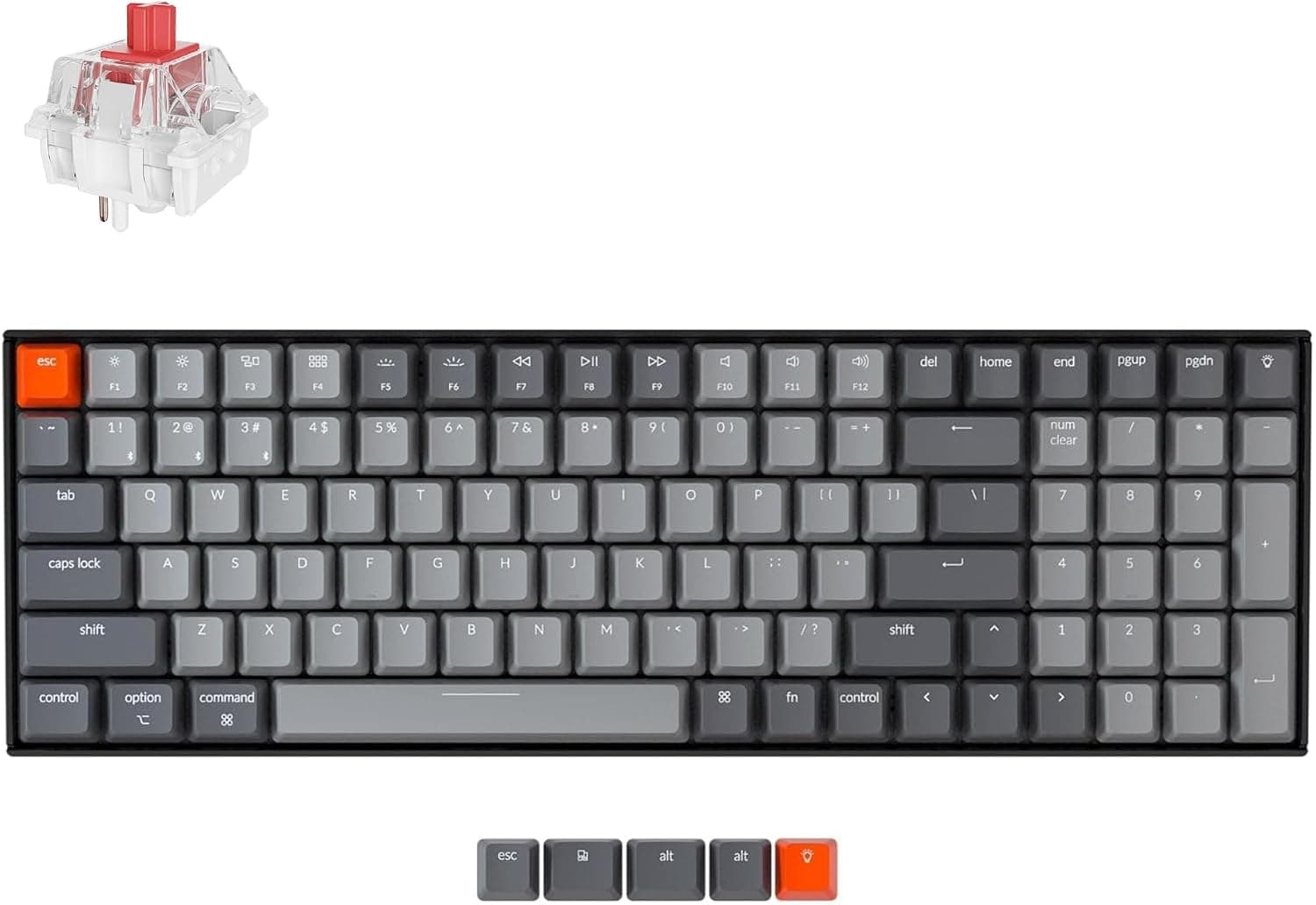 Keychron K4 Diseño 96% 100 teclas Teclado mecánico para juegos inalámbrico Bluetooth 5.1/USB con cable con interruptor Keychron Super Red retroiluminación LED blanca N-Key Rollover para Mac Windows PC-Versión 2