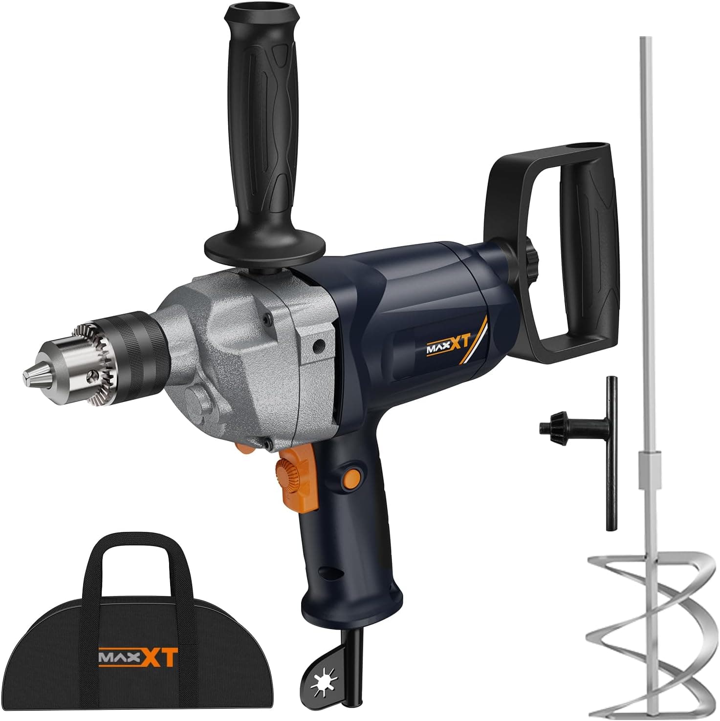 MAXXT-Juego de mezclador de taladro con mango de pala, taladro mezclador eléctrico con cable de 1/2 pulgada, mezclador de lodo de hormigón con Motor 9A