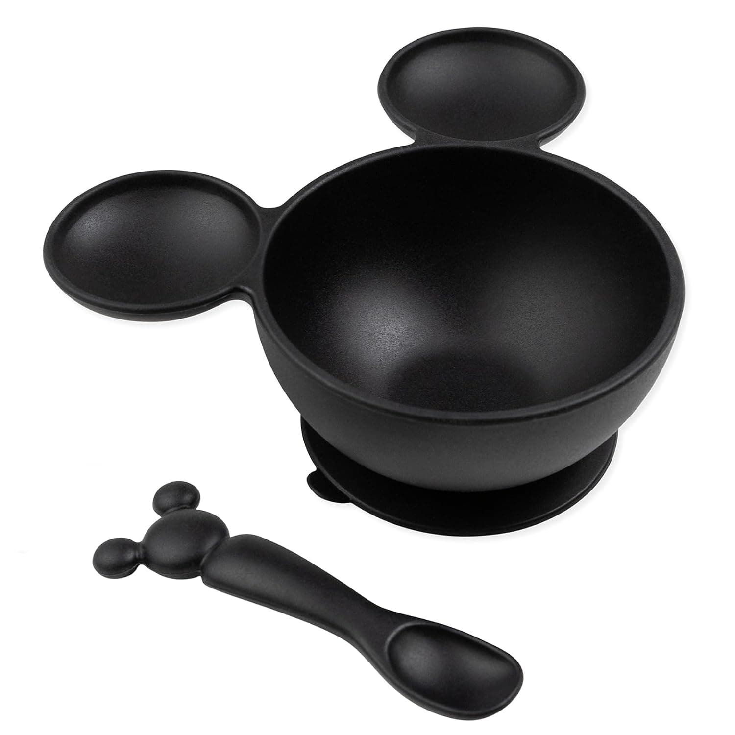 Bumkins Disney Mickey Mouse Bowl, juego de primera alimentación de silicona con succión, incluye cuchara, elementos esenciales de entrenamiento para el destete dirigido por el bebé, autoalimentación para niños pequeños, bebés que comen a los 4 meses, negro