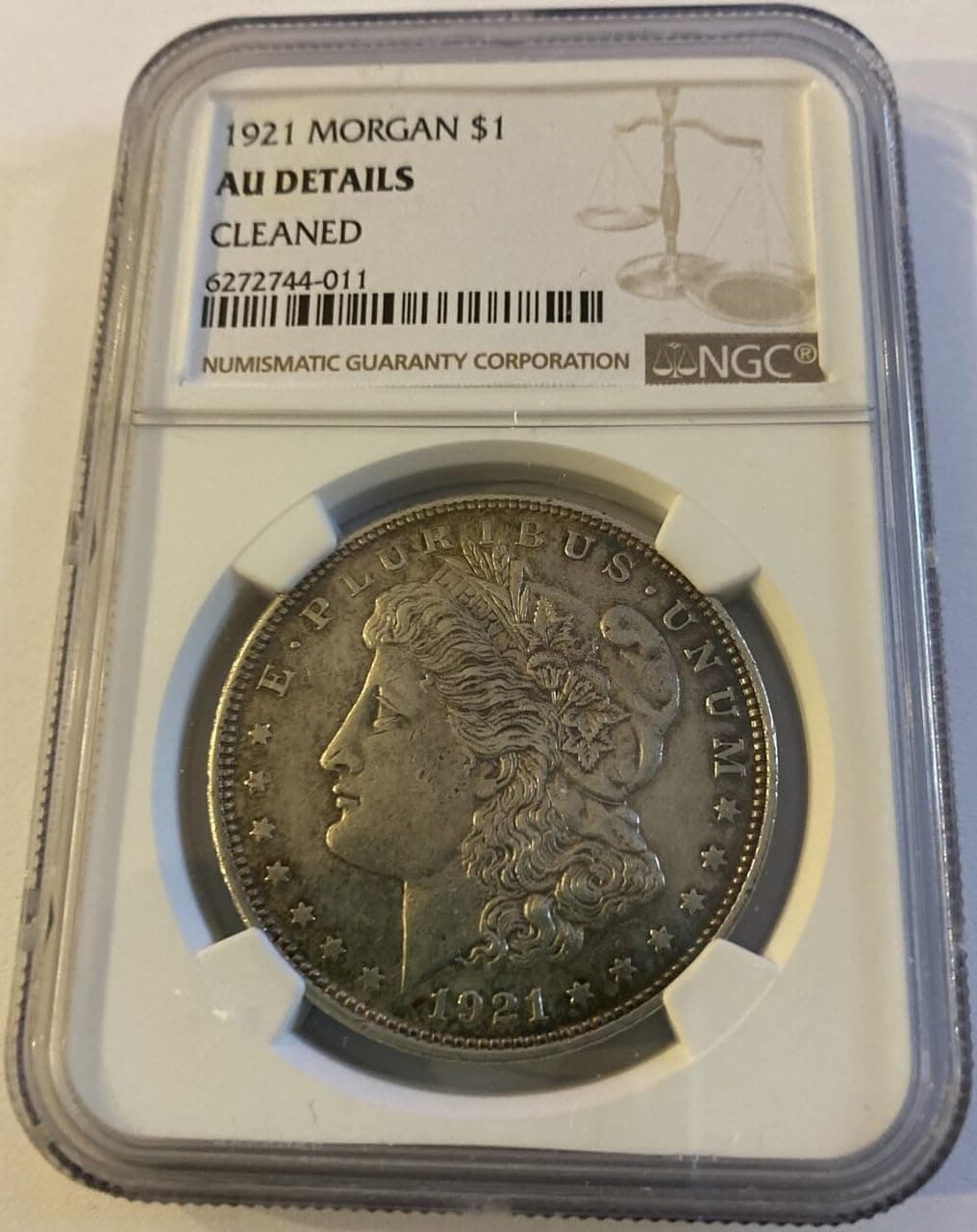 1921 MORGAN SILVER DOLLAR CLEANED $1 About Uncirculated Detials NGC