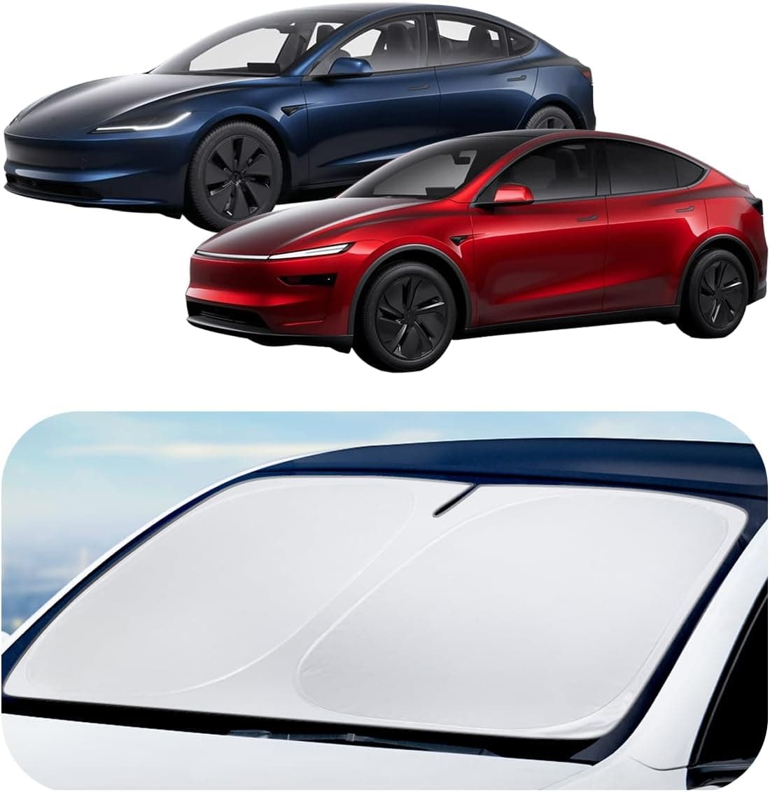 Parasol Spigen ZeroGap para parabrisas para todos los modelos Tesla Y y 3 | Máxima protección contra rayos UV y calor, doble capa con bolsillo | Accesorios de coche para el modelo Y Juniper, modelo YL, modelo 3 Highland