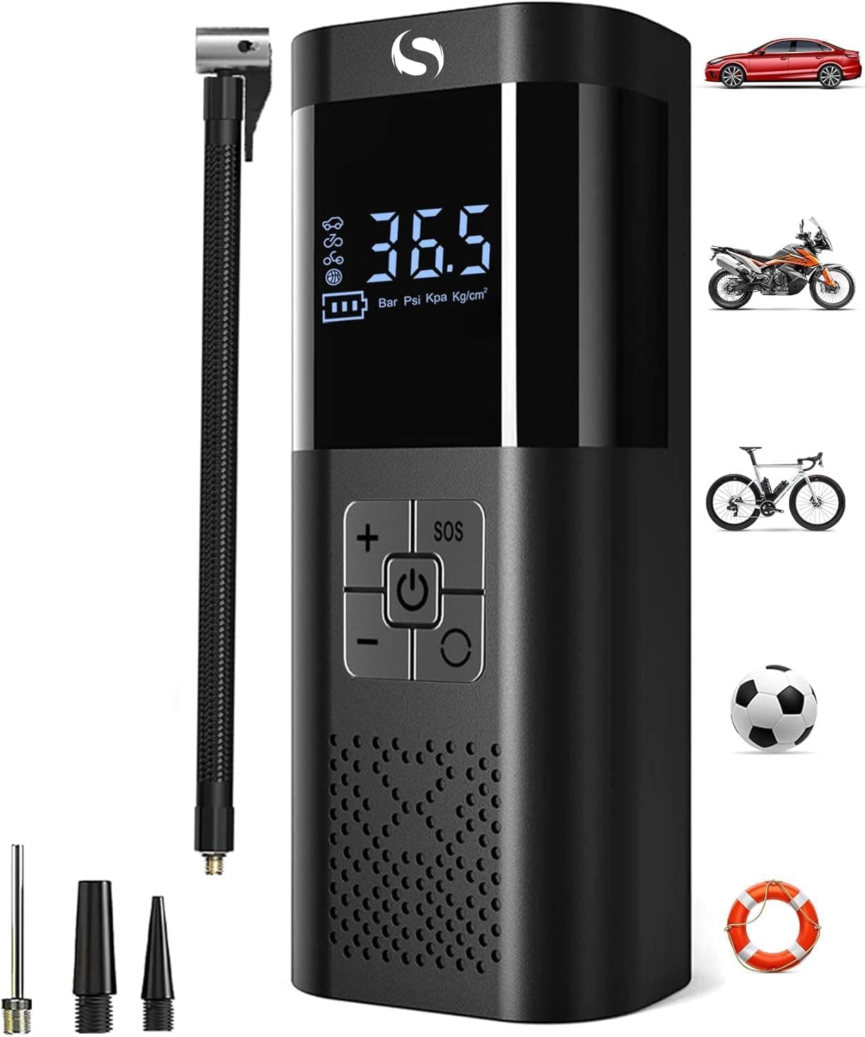 Compresor de aire portátil para inflar neumáticos, bomba de aire inalámbrica de 150 PSI | Inflador de neumáticos con manómetro digital, apagado automático, carga tipo C y luz LED para coche, motocicleta, bicicleta y pelota