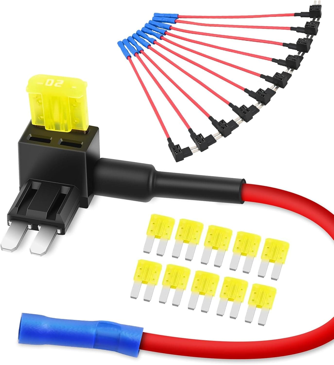 Nilight Paquete de 10 adaptadores de grifo de fusible de cuchilla ATR para agregar un circuito Micro2 para automóvil | Portafusibles Micro II con fusible de 20 amperios que agrega un circuito adicional sin cortar cables de empalme