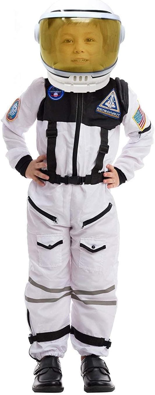 Spooktacular Creations Disfraz de astronauta con casco, traje espacial para niños pequeños, disfraz de Halloween de astronauta para cosplay