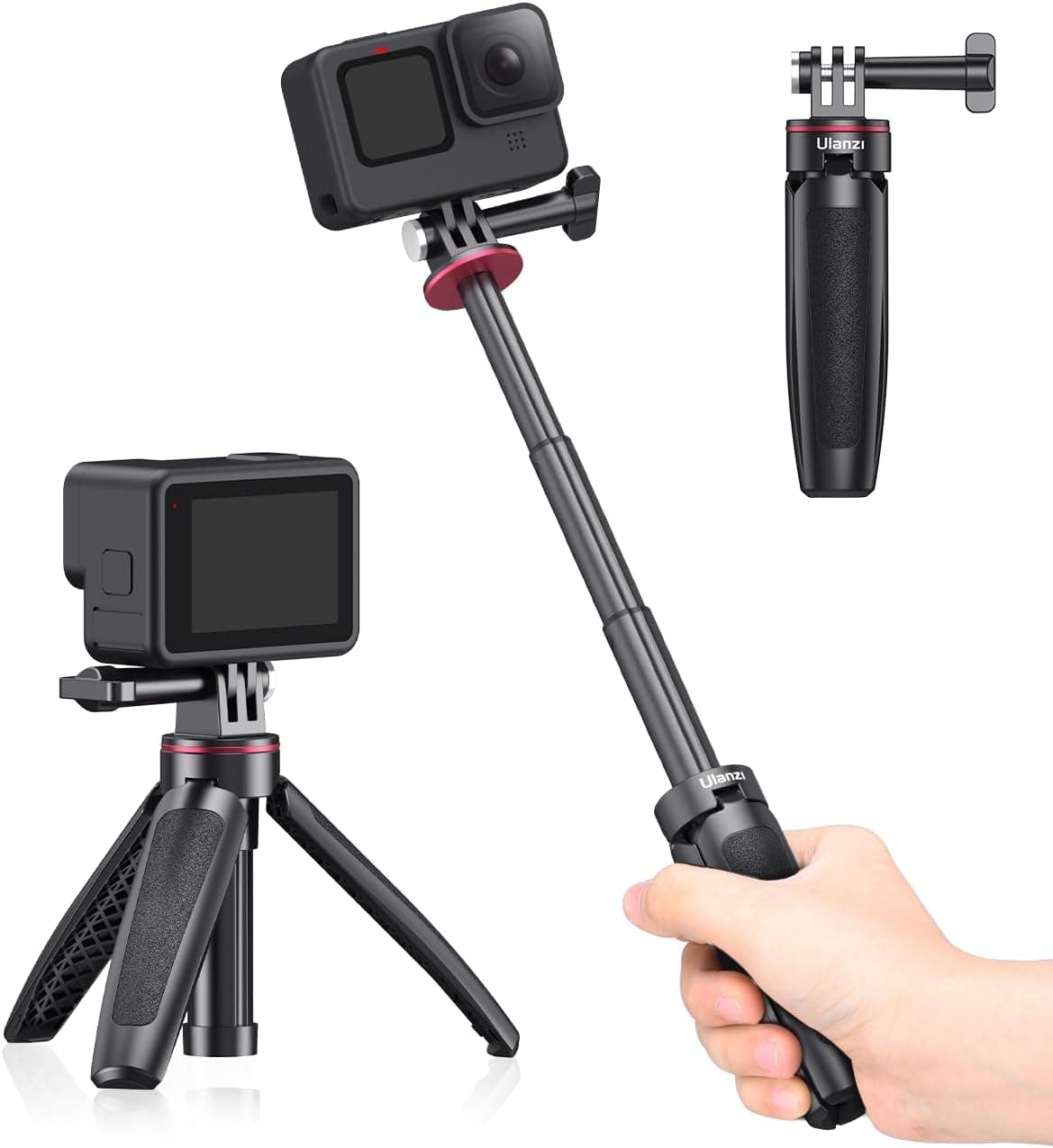 Palo selfie extensible para cámara de acción, portátil Vlog Selife Stick trípode mango agarre soporte cámara de acción Vlog kits de accesorios