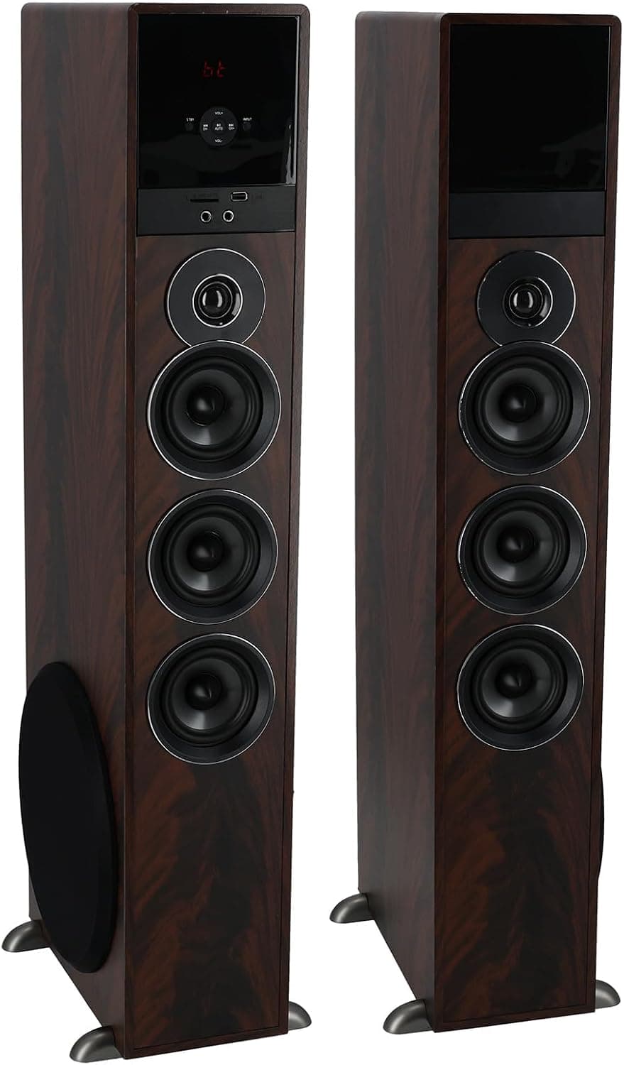 Rockville TM150D Sistema de altavoces en torre para cine en casa, madera oscura, 1000 W, subwoofers de 10", Bluetooth, reproducción USB/SD, radio FM, control remoto, listo para karaoke, perfecto para entretenimiento en el hogar | 1000 W pico/250 W RMS, Bluetooth, reproducción USB/SD, entrada óptica, ecualizador de 8 bandas, entradas de micrófono de karaoke, radio FM, control remoto