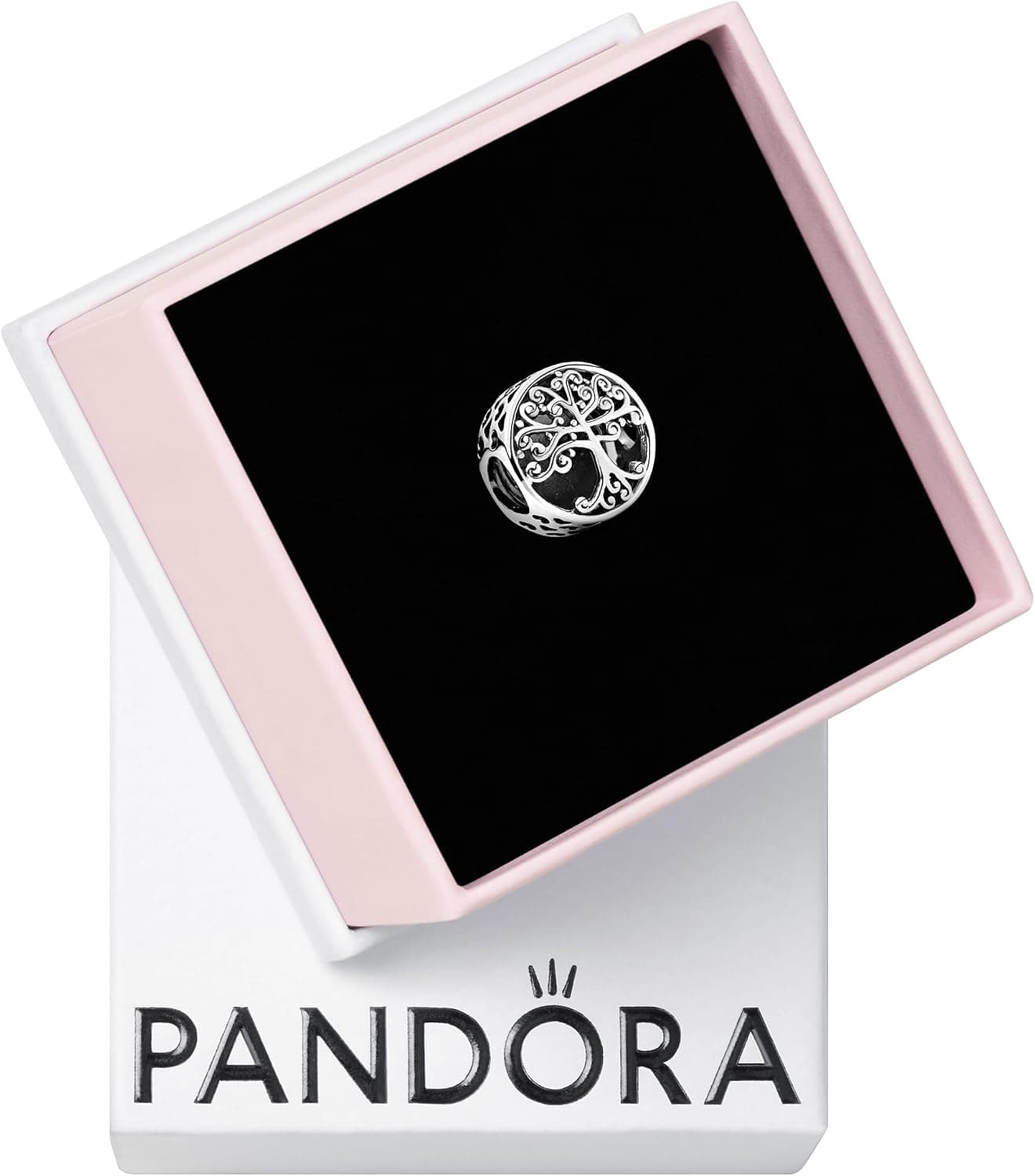 Pandora Jewelry Dije de raíces familiares caladas - Dije de árbol genealógico para pulseras de dijes Pandora - Perfecto para aniversario, vacaciones o regalo de cumpleaños - Plata de ley