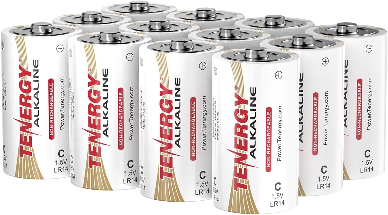Tenergy 1.5V C Alkaline LR14 Battery, High Performance C Non-Rechargeable Batteries for Clocks, Remotes, Toys & Electronic Devices, Replacement C Cell Batteries, 12 Pack