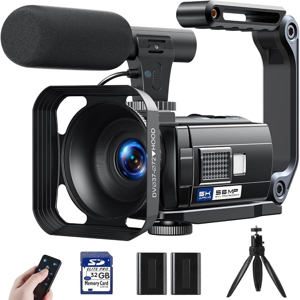 Videocámara Cámara de vídeo 5K 56MP Cámara Vlogging para YouTube WiFi IR Visión nocturna Cámaras digitales con pantalla táctil giratoria de 3" 270° con tarjeta SD de 32 GB, micrófono, estabilizador, control remoto, baterías, trípode