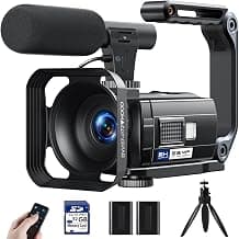 Camcorder Video Camera 5K 56MP Vlogging Camera for YouTube WiFi IR Night Vision 3” 270° Rotatable Touchscreen Digital Cameras with 32GB SD Card, Microphone, Stabilizer, Remote, Batteries, Tripod