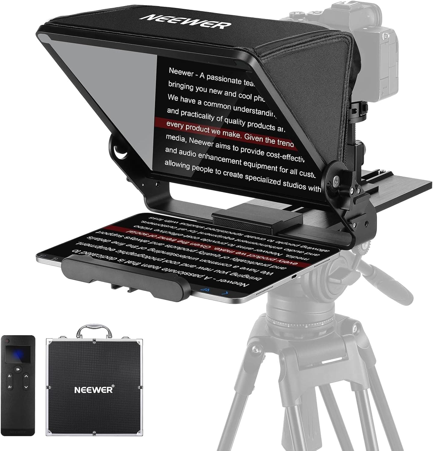 Teleprompter NEEWER X12II con soporte para cámara tipo Arca, zapata fría, control remoto RT113 | NEEWER Control de aplicación de teleprompter, enseñanza en línea, vlogger, apuntador de transmisión en vivo para tableta iPad, sin ensamblaje