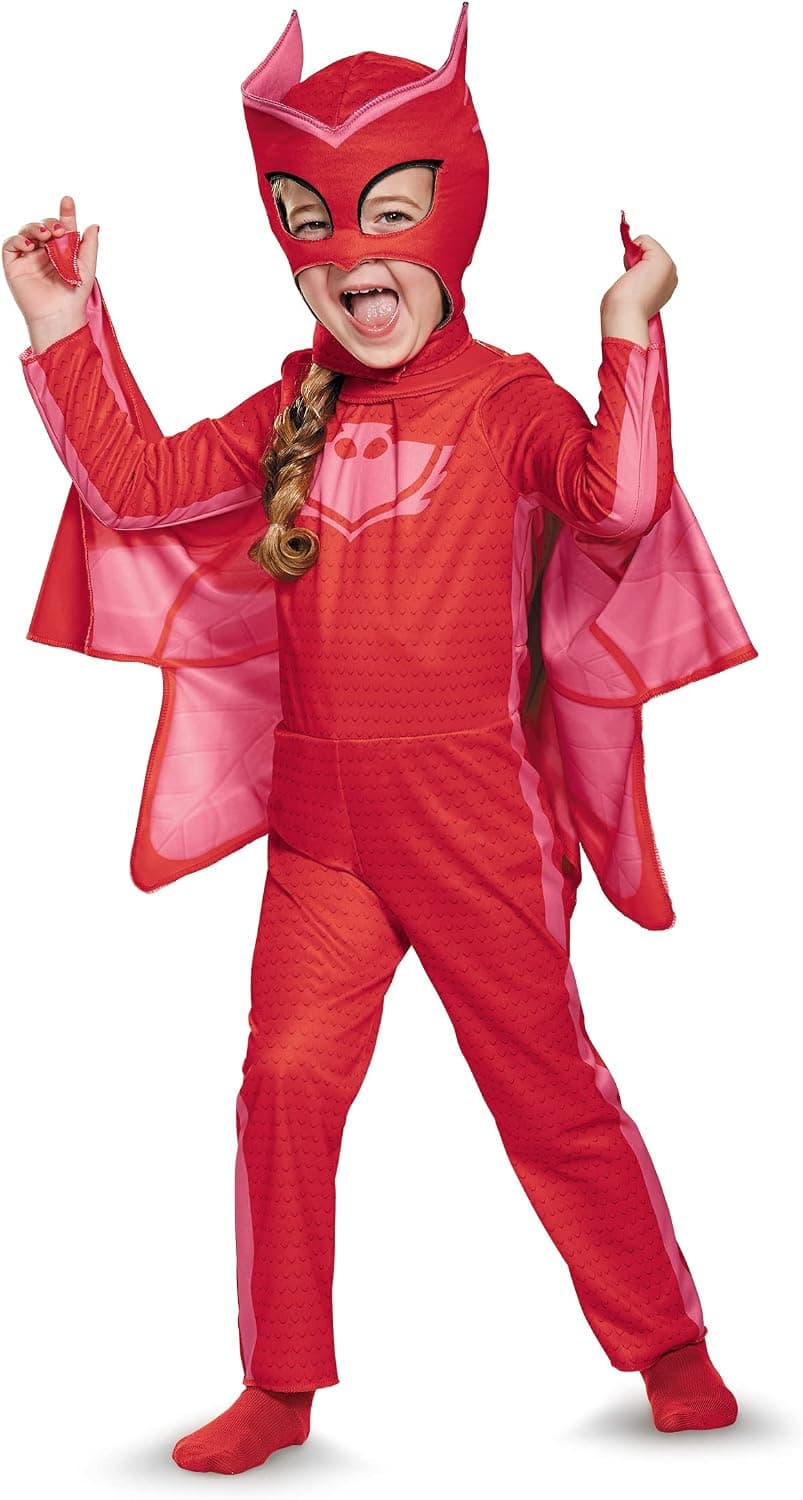 Disfraz de PJ Masks Owlette para niño pequeño | Traje de cosplay de Owlette de PJ Masks para niña con máscara y capa (3T-4T)