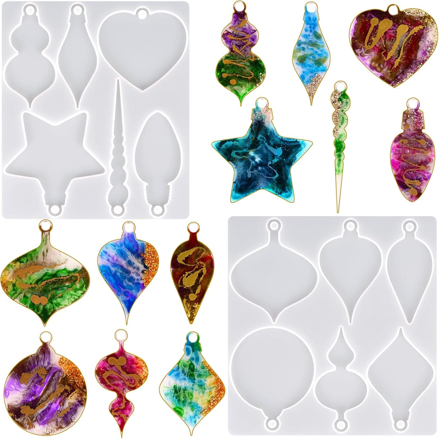 Moldes de silicona Actvty: 2 piezas de adornos navideños y moldes colgantes para manualidades y joyas de resina epoxi. Regalo de decoración navideña