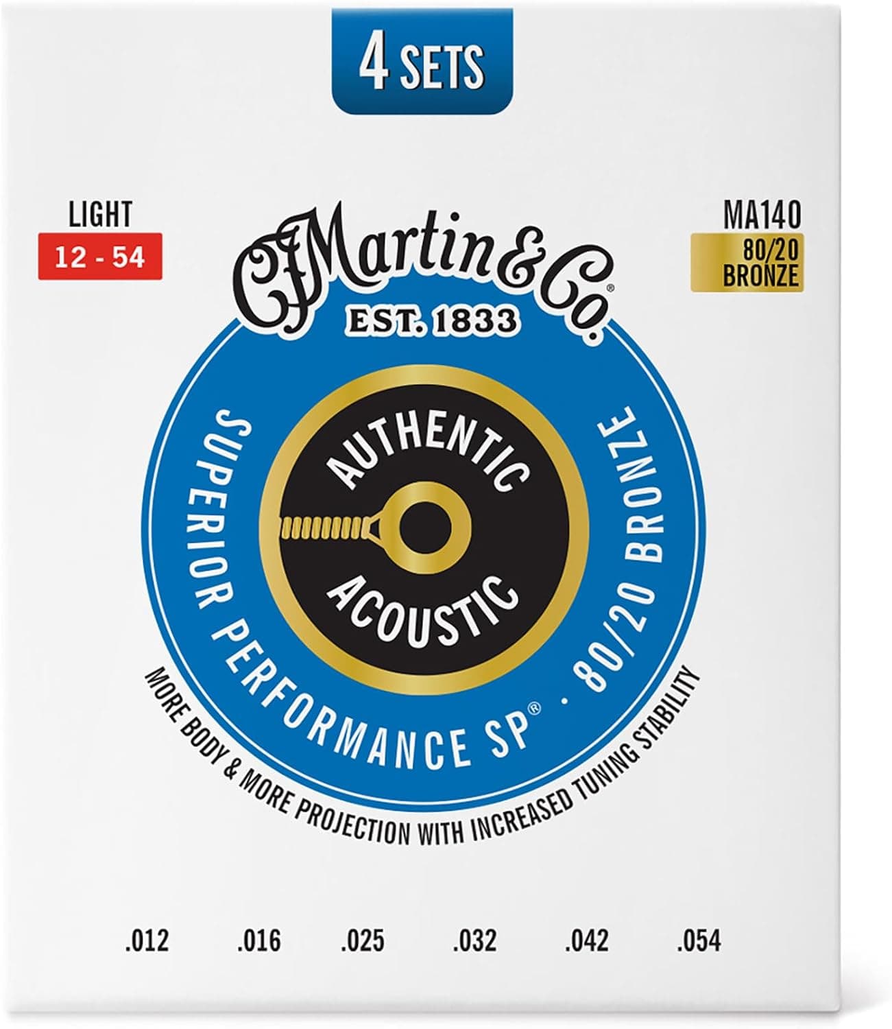 Martin 41Y25MA140PK4 Authentic Acoustic SP 80/20 4 pack